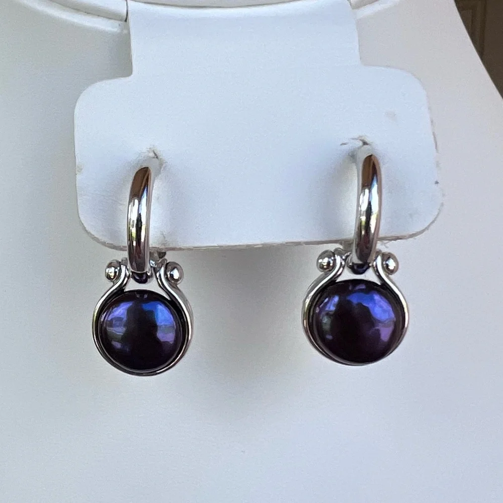Honora Sterling Cultured freshwater black pearl dangling earrings